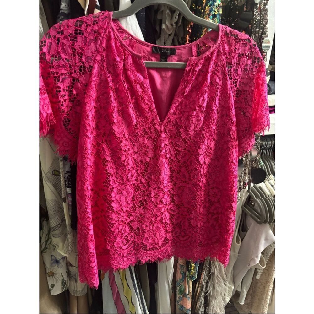 J.crew Women's Hot Pink Lace Short Sleeve Top sz XS